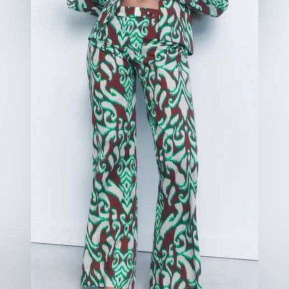 Zara Green & Brown Wide Leg Pants XXL - Picture 4 of 7